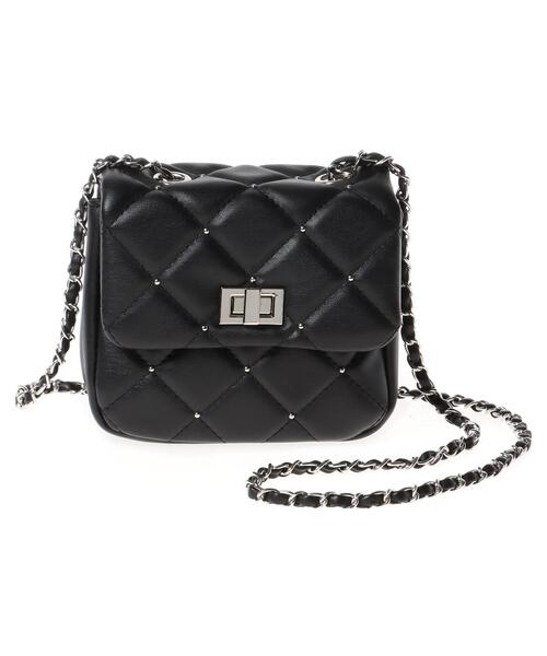 スタッズ装飾 キルティングパーティーバッグ 黒 スタッズ付きキルティングパーティーバッグ