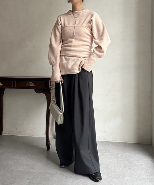 DouDou（ドゥドゥ）の「スヌード&ビスチェニットセット（ニット/セーター・レディース・ライトグレー/ピンク/チャコールグレー・FREE）」の5枚目の写真