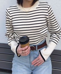 KOBE LETTUCE | 選べるフレア袖orベーシック袖！袖バイカラーもっちりリブニットトップス(ニット/セーター)