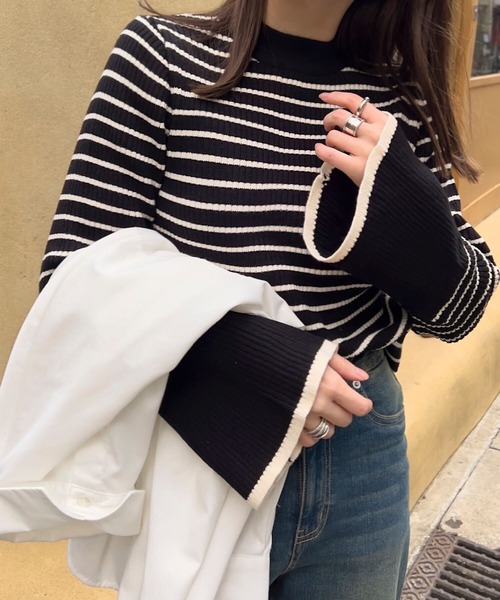 セール】選べるフレア袖orベーシック袖！袖バイカラーもっちり