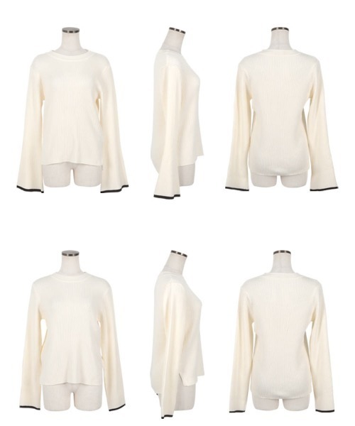 選べるフレア袖orベーシック袖！袖バイカラーもっちりリブニット