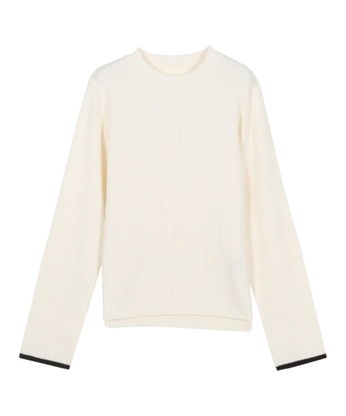選べるフレア袖orベーシック袖！袖バイカラーもっちりリブニット