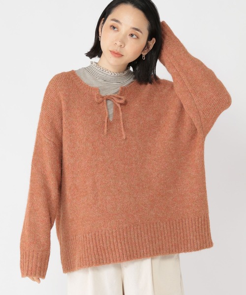 studio CLIP（スタディオクリップ）の「3ゲージ ダブルフロントリボンプルオーバー（ニット/セーター・レディース・チャコール/モカ/ライトブルー/オレンジ・FREE）」の4枚目の写真