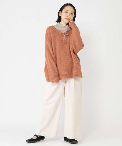 studio CLIP（スタディオクリップ）の「3ゲージ ダブルフロントリボンプルオーバー（ニット/セーター・レディース・チャコール/モカ/ライトブルー/オレンジ・FREE）」の8枚目の写真