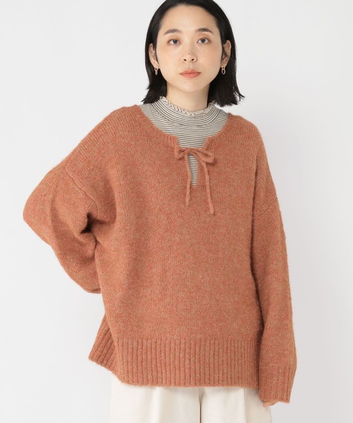studio CLIP（スタディオクリップ）の「3ゲージ ダブルフロントリボンプルオーバー（ニット/セーター・レディース・チャコール/モカ/ライトブルー/オレンジ・FREE）」の9枚目の写真