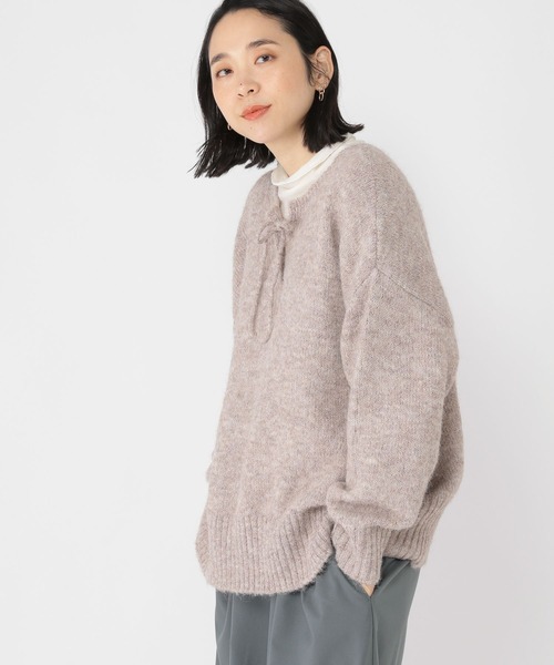 studio CLIP（スタディオクリップ）の「3ゲージ ダブルフロントリボンプルオーバー（ニット/セーター・レディース・チャコール/モカ/ライトブルー/オレンジ・FREE）」の11枚目の写真