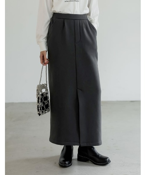 セール】[低身長サイズ有]裏起毛フロントスリットナロースカート