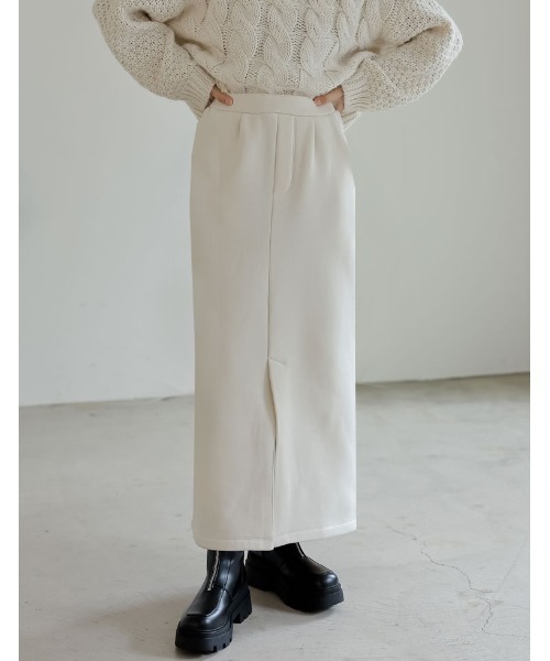 Re:EDIT（リエディ）の「[低身長サイズ有]裏起毛フロントスリットナロースカート（スカート・レディース・ブラック/アイボリー系/ホワイト/オートミール/チャコールグレー・LARGE/MEDIUM/SHORT）」の17枚目の写真