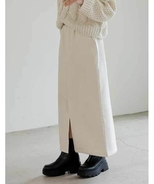 Re:EDIT（リエディ）の「[低身長サイズ有]裏起毛フロントスリットナロースカート（スカート・レディース・ブラック/アイボリー系/ホワイト/オートミール/チャコールグレー・LARGE/MEDIUM/SHORT）」の20枚目の写真