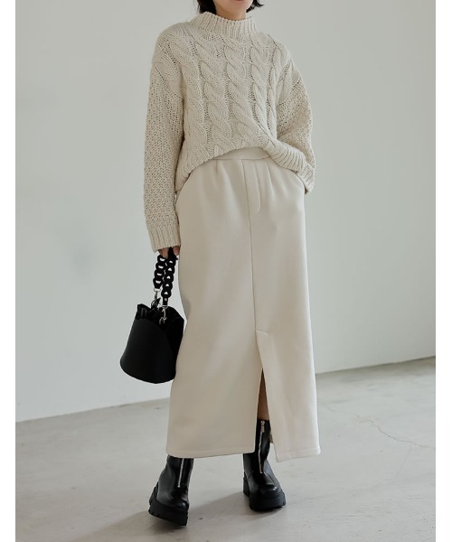 Re:EDIT（リエディ）の「[低身長サイズ有]裏起毛フロントスリットナロースカート（スカート・レディース・ブラック/アイボリー系/ホワイト/オートミール/チャコールグレー・LARGE/MEDIUM/SHORT）」の18枚目の写真