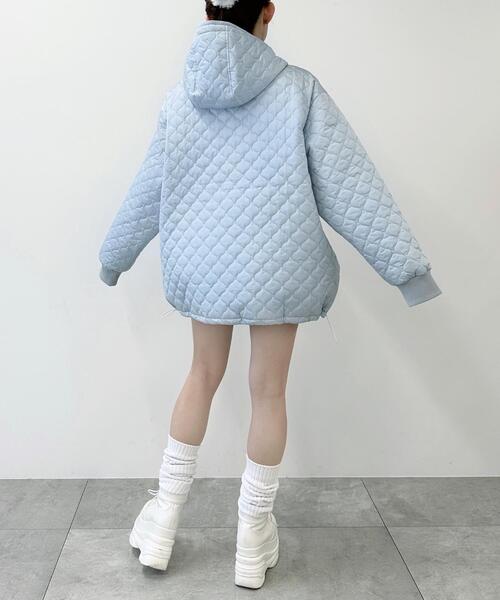 Whinny（ホワイニー）の「Whinny/もっちりぽこぽこナイト（ダウンジャケット/コート・レディース・ホワイト/ブラック/サックスブルー・FREE）」の9枚目の写真