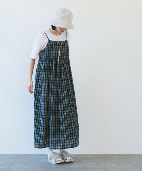 ポリエステルコットンチェック　キャミソールワンピース