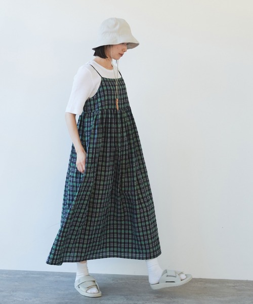 ポリエステルコットンチェック　キャミソールワンピース
