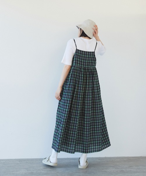ポリエステルコットンチェック　キャミソールワンピース
