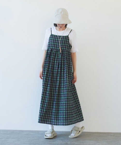 ポリエステルコットンチェック　キャミソールワンピース
