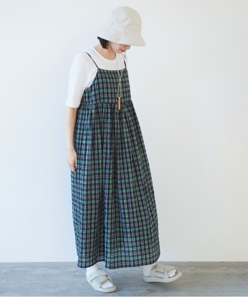 ポリエステルコットンチェック　キャミソールワンピース