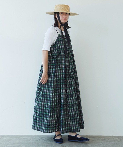 ポリエステルコットンチェック　キャミソールワンピース