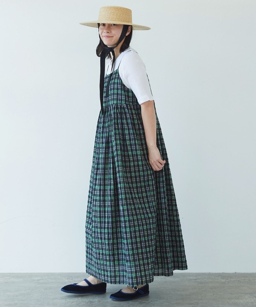 ポリエステルコットンチェック　キャミソールワンピース