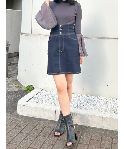 MERCURYDUO（マーキュリーデュオ）の「デニムコルセットミニスカート（デニムスカート・レディース・ブルー/インディゴブルー・SMALL/MEDIUM）」の4枚目の写真