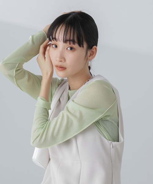 NANO universe(ナノユニバース)の「ラメシアーカットトップス(Tシャツ/カットソー・レディース・ブラック/ライトベージュ/ライム・S/M)」の3枚目の写真