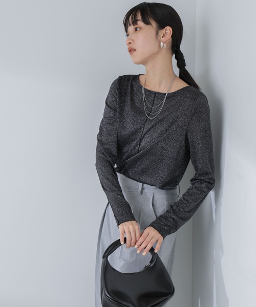 NANO universe(ナノユニバース)の「ラメシアーカットトップス(Tシャツ/カットソー・レディース・ブラック/ライトベージュ/ライム・S/M)」の4枚目の写真