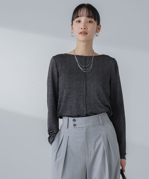 NANO universe(ナノユニバース)の「ラメシアーカットトップス(Tシャツ/カットソー・レディース・ブラック/ライトベージュ/ライム・S/M)」の5枚目の写真