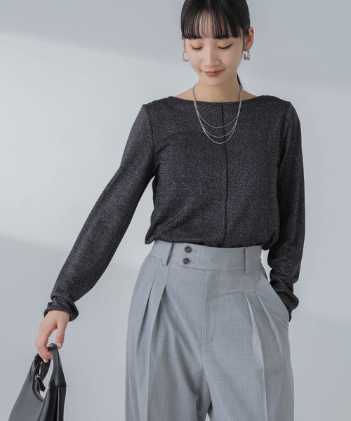 NANO universe(ナノユニバース)の「ラメシアーカットトップス(Tシャツ/カットソー・レディース・ブラック/ライトベージュ/ライム・S/M)」の7枚目の写真