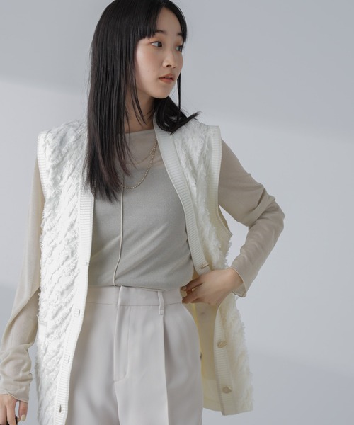 NANO universe(ナノユニバース)の「ラメシアーカットトップス(Tシャツ/カットソー・レディース・ブラック/ライトベージュ/ライム・S/M)」の11枚目の写真