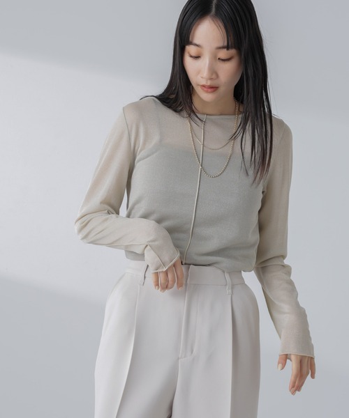 NANO universe(ナノユニバース)の「ラメシアーカットトップス(Tシャツ/カットソー・レディース・ブラック/ライトベージュ/ライム・S/M)」の12枚目の写真