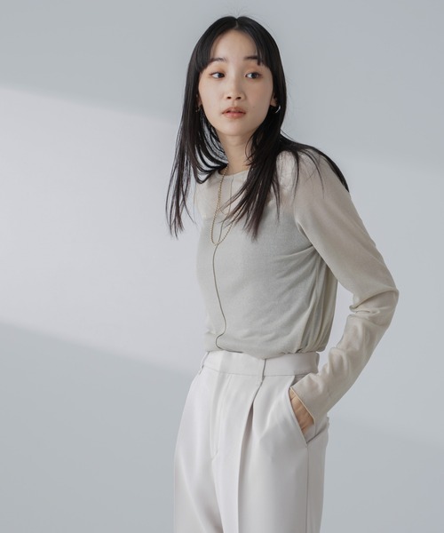 NANO universe(ナノユニバース)の「ラメシアーカットトップス(Tシャツ/カットソー・レディース・ブラック/ライトベージュ/ライム・S/M)」の13枚目の写真