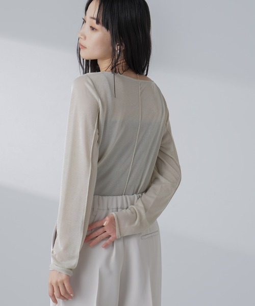 NANO universe(ナノユニバース)の「ラメシアーカットトップス(Tシャツ/カットソー・レディース・ブラック/ライトベージュ/ライム・S/M)」の14枚目の写真