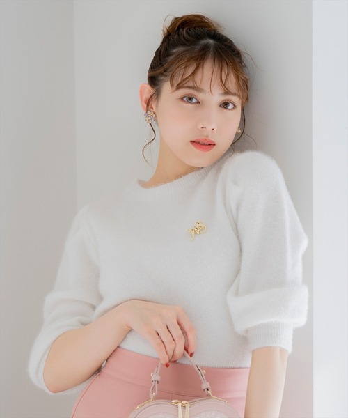 WILLSELECTION（ウィルセレクション）の「キラキラパフ袖プルオーバー（ニット/セーター・レディース・ブラック/サックスブルー/ピンク/オフホワイト/ミント・FREE）」の2枚目の写真