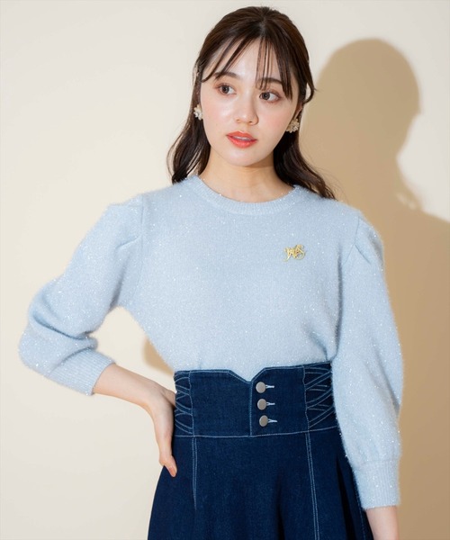 WILLSELECTION（ウィルセレクション）の「キラキラパフ袖プルオーバー（ニット/セーター・レディース・ブラック/サックスブルー/ピンク/オフホワイト/ミント・FREE）」の4枚目の写真