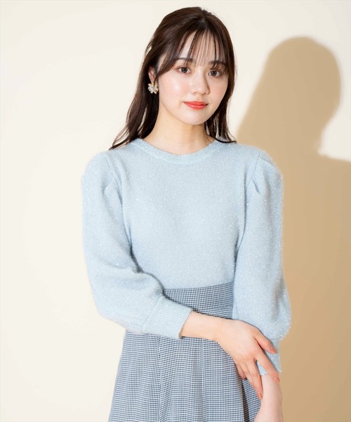 WILLSELECTION（ウィルセレクション）の「キラキラパフ袖プルオーバー（ニット/セーター・レディース・ブラック/サックスブルー/ピンク/オフホワイト/ミント・FREE）」の3枚目の写真