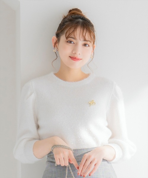 WILLSELECTION（ウィルセレクション）の「キラキラパフ袖プルオーバー（ニット/セーター・レディース・ブラック/サックスブルー/ピンク/オフホワイト/ミント・FREE）」の7枚目の写真