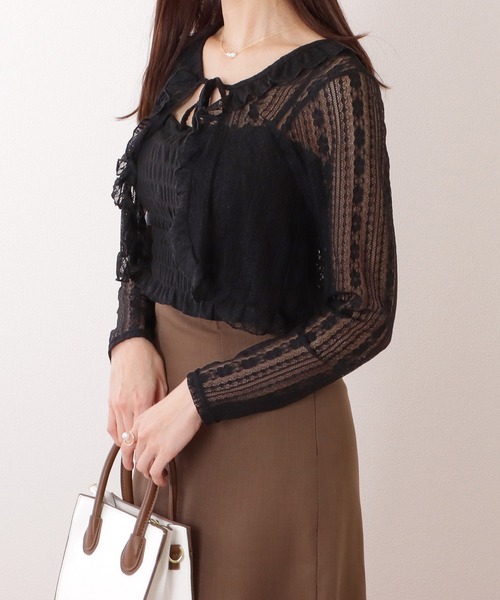 Lace Ladies(レースレディース)の「フリル リボン 総レース ボレロ カーディガン(カーディガン/ボレロ・レディース・ブラック/ホワイト/アイボリー・FREE)」の5枚目の写真