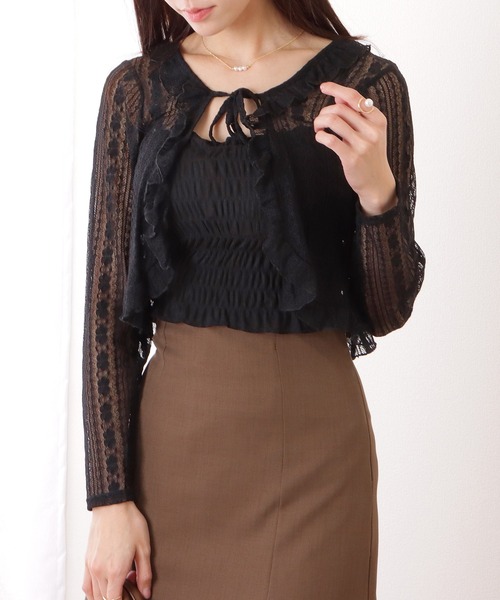 Lace Ladies(レースレディース)の「フリル リボン 総レース ボレロ カーディガン(カーディガン/ボレロ・レディース・ブラック/ホワイト/アイボリー・FREE)」の7枚目の写真