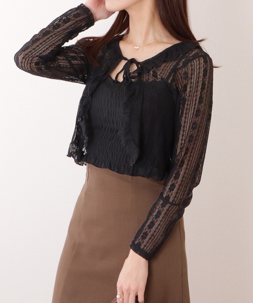 Lace Ladies(レースレディース)の「フリル リボン 総レース ボレロ カーディガン(カーディガン/ボレロ・レディース・ブラック/ホワイト/アイボリー・FREE)」の8枚目の写真