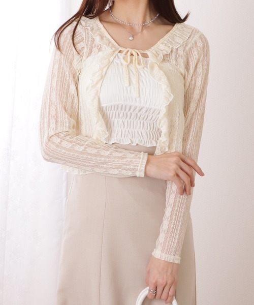 Lace Ladies(レースレディース)の「フリル リボン 総レース ボレロ カーディガン(カーディガン/ボレロ・レディース・ブラック/ホワイト/アイボリー・FREE)」の9枚目の写真