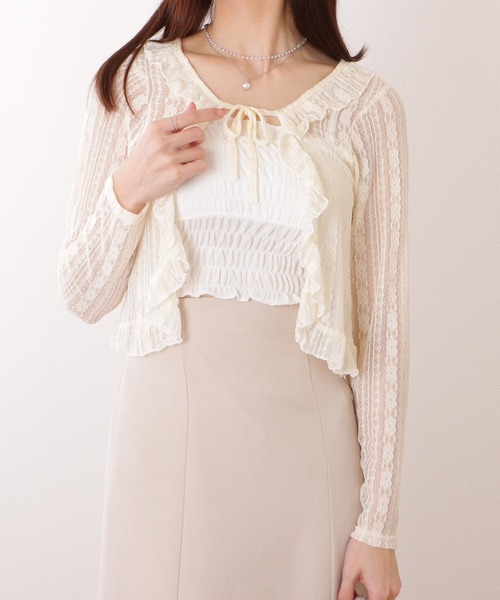 Lace Ladies(レースレディース)の「フリル リボン 総レース ボレロ カーディガン(カーディガン/ボレロ・レディース・ブラック/ホワイト/アイボリー・FREE)」の12枚目の写真