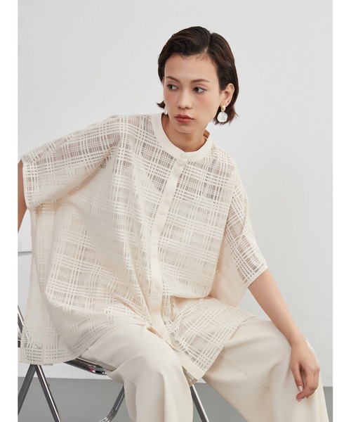 ブラウス シャツ On One's Own 畝織り長袖ワイドブラウスゆったりサイズ レディース On One's Own ブラウス シャツ 畝織り長袖ワイドブラウス