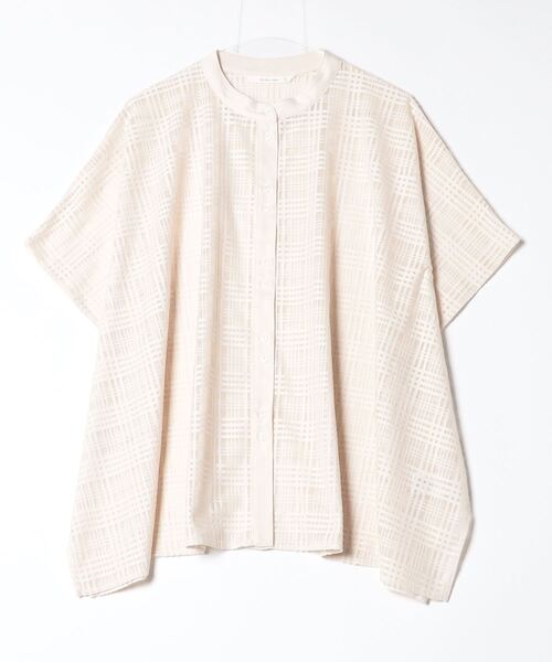 オンワンズオン On One's Own チェックレース・シアーブラウス・半袖オーバーシャツ・異素材ドッキングトップス （CREAM） オンワンズオン On One's Own チェックレース・シアーブラウス