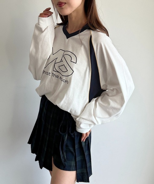 apres jour mignon（アプレジュールミニョン）の「ゲームシャツ【ZOZOTOWN限定アイテム】（Tシャツ/カットソー・レディース・ネイビー/オフホワイト/ブラック・フリー/X-LARGE）」の2枚目の写真