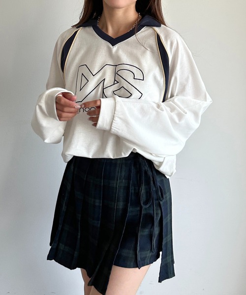apres jour mignon（アプレジュールミニョン）の「ゲームシャツ【ZOZOTOWN限定アイテム】（Tシャツ/カットソー・レディース・ネイビー/オフホワイト/ブラック・フリー/X-LARGE）」の4枚目の写真