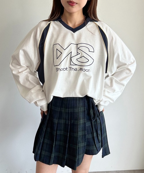 apres jour mignon（アプレジュールミニョン）の「ゲームシャツ【ZOZOTOWN限定アイテム】（Tシャツ/カットソー・レディース・ネイビー/オフホワイト/ブラック・フリー/X-LARGE）」の5枚目の写真