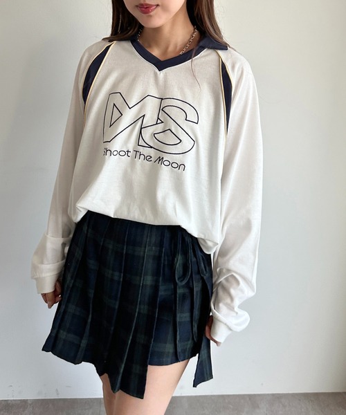 apres jour mignon（アプレジュールミニョン）の「ゲームシャツ【ZOZOTOWN限定アイテム】（Tシャツ/カットソー・レディース・ネイビー/オフホワイト/ブラック・フリー/X-LARGE）」の6枚目の写真