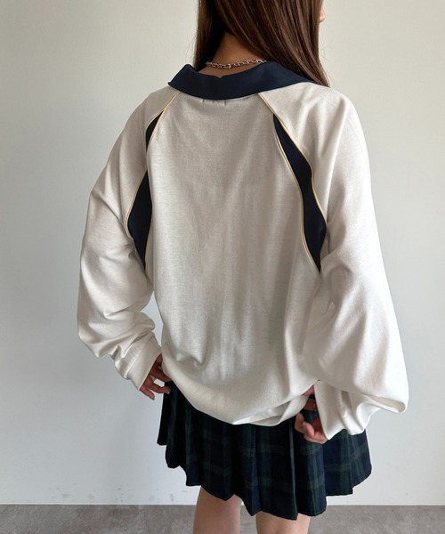 apres jour mignon（アプレジュールミニョン）の「ゲームシャツ【ZOZOTOWN限定アイテム】（Tシャツ/カットソー・レディース・ネイビー/オフホワイト/ブラック・フリー/X-LARGE）」の7枚目の写真