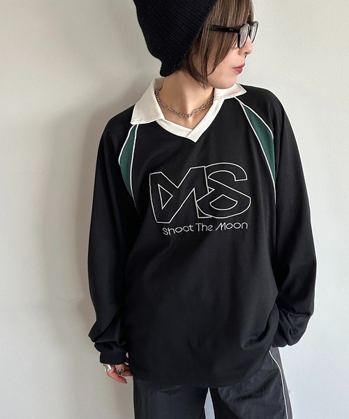 apres jour mignon（アプレジュールミニョン）の「ゲームシャツ【ZOZOTOWN限定アイテム】（Tシャツ/カットソー・レディース・ネイビー/オフホワイト/ブラック・フリー/X-LARGE）」の13枚目の写真