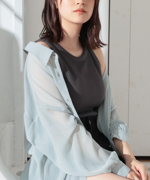 Honeys（ハニーズ）の「カップ付きアメスリタンクトップ（タンクトップ・レディース・グリーン/ホワイト/ブラック/オレンジ/スミクロ/ブルー/ブラウン/オートミール・L/M/S）」の3枚目の写真