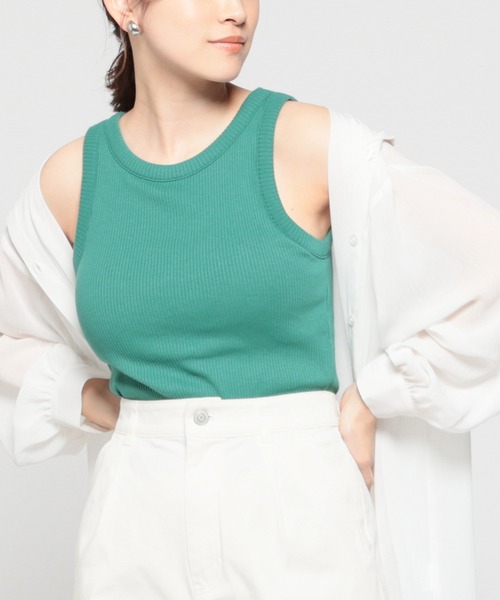 Honeys（ハニーズ）の「カップ付きアメスリタンクトップ（タンクトップ・レディース・グリーン/ホワイト/ブラック/オレンジ/スミクロ/ブルー/ブラウン/オートミール・L/M/S）」の6枚目の写真